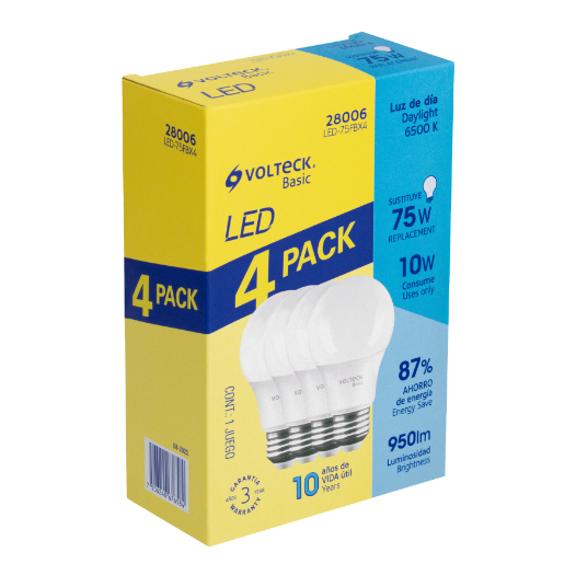 Lámpara LED,A19,10W,luz de día,Volteck Basic, 4 pzas en caja