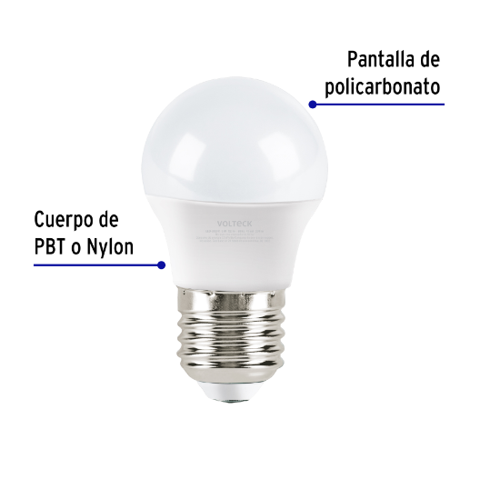 Lámpara LED tipo bulbo G45 3 W luz de día, caja, Volteck
