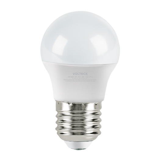 Lámpara LED tipo bulbo G45 3 W luz cálida, caja, Volteck
