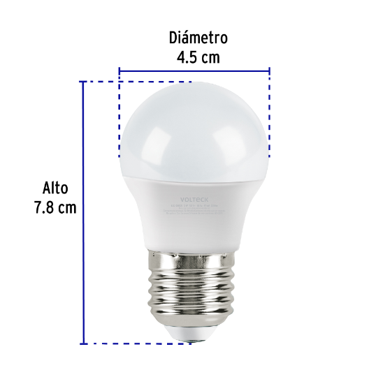 Lámpara LED tipo bulbo G45 3 W luz cálida, caja, Volteck