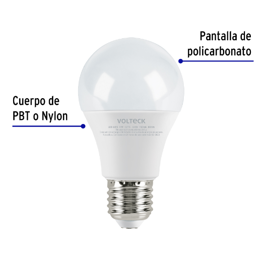 Lámpara LED tipo bulbo A19 9 W luz de día, caja, Volteck
