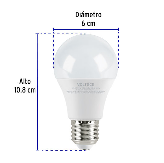 Lámpara LED tipo bulbo A19 9 W luz de día, caja, Volteck