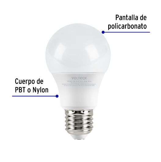 Lámpara LED tipo bulbo A19 6 W luz de día, caja, Volteck