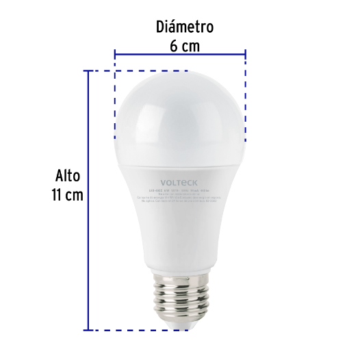 Lámpara LED tipo bulbo A19 6 W luz cálida, caja, Volteck