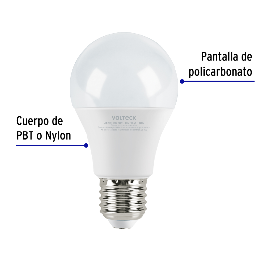 Lámpara LED tipo bulbo A19 12 W luz de día, caja, Volteck