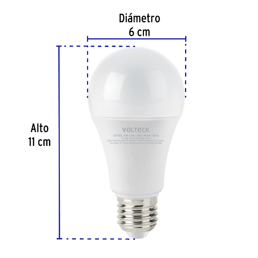 Lámpara LED tipo bulbo A19 12 W luz cálida, caja, Volteck