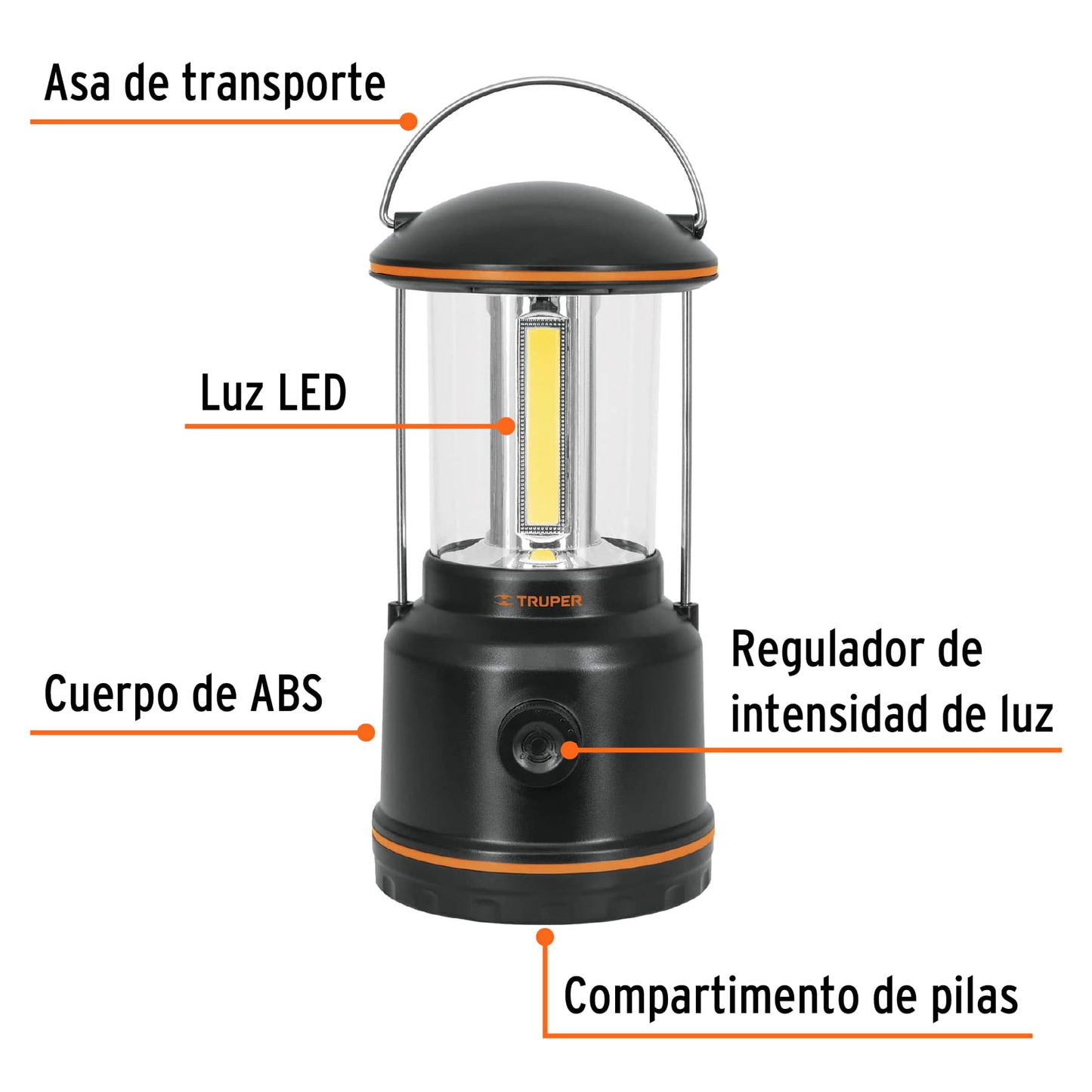 Lámpara LED de campamento, tipo farol, incluye 3 pilas D  
