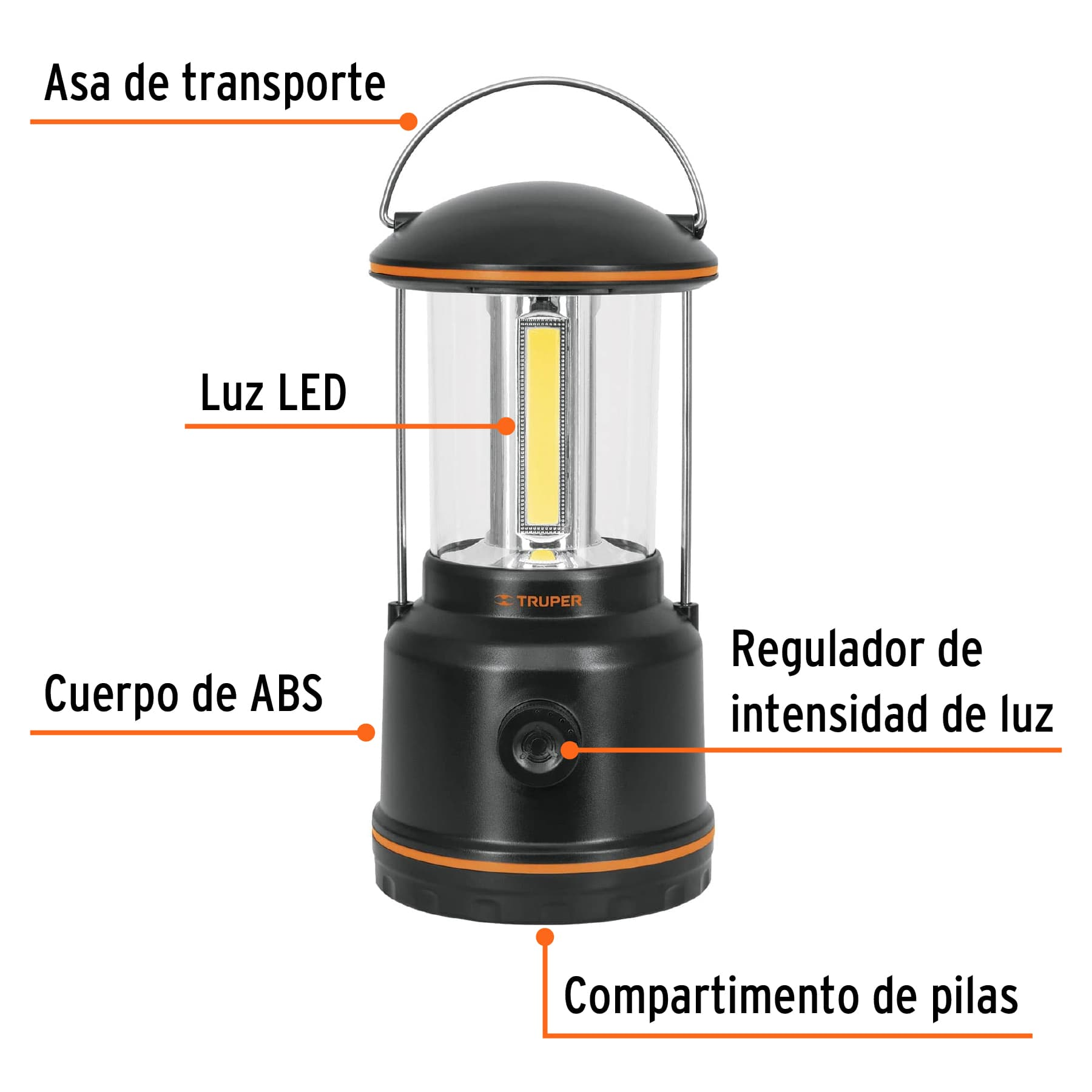 Lámpara LED de campamento, tipo farol, incluye 3 pilas D  