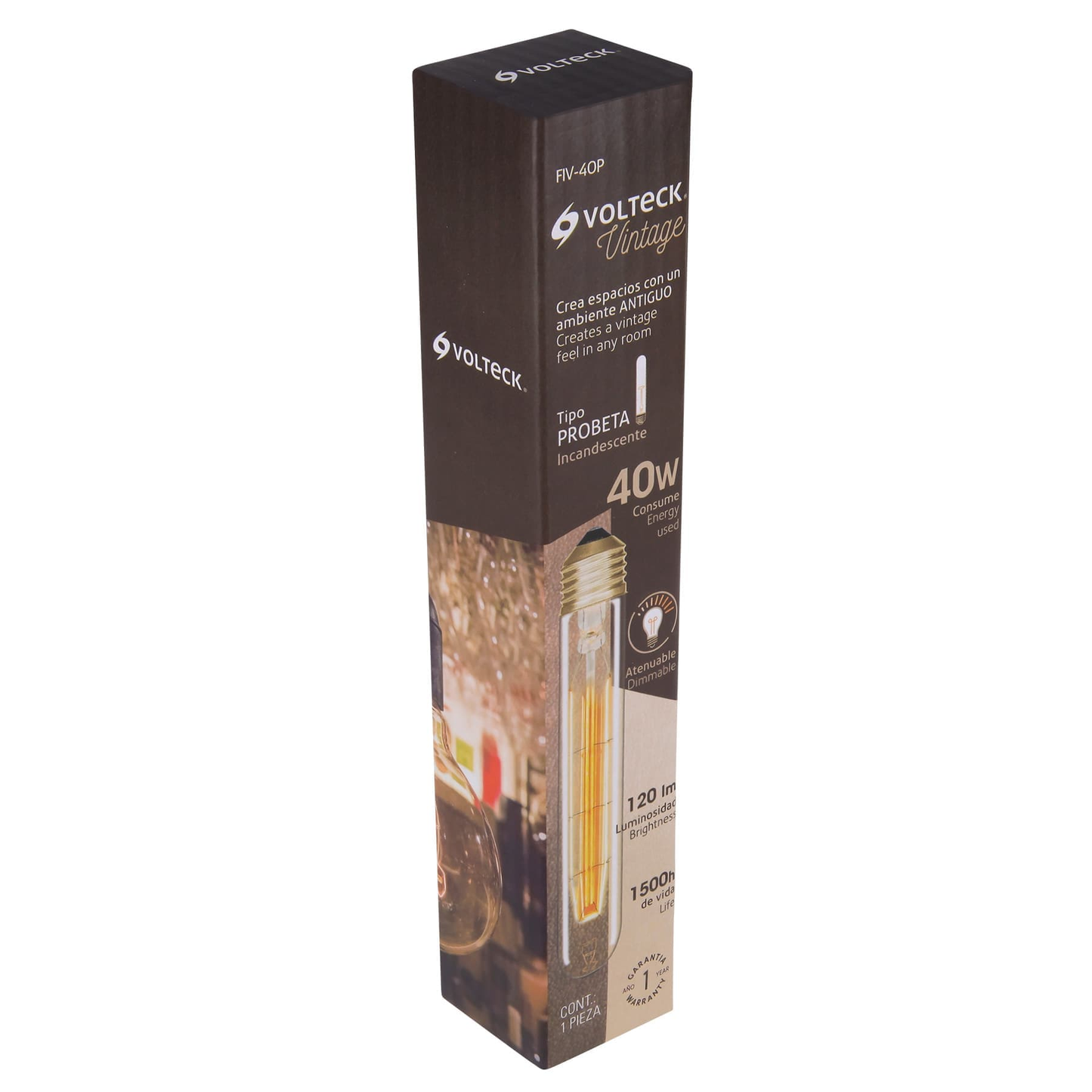 Lámpara incandescente vintage, 40W, probeta
