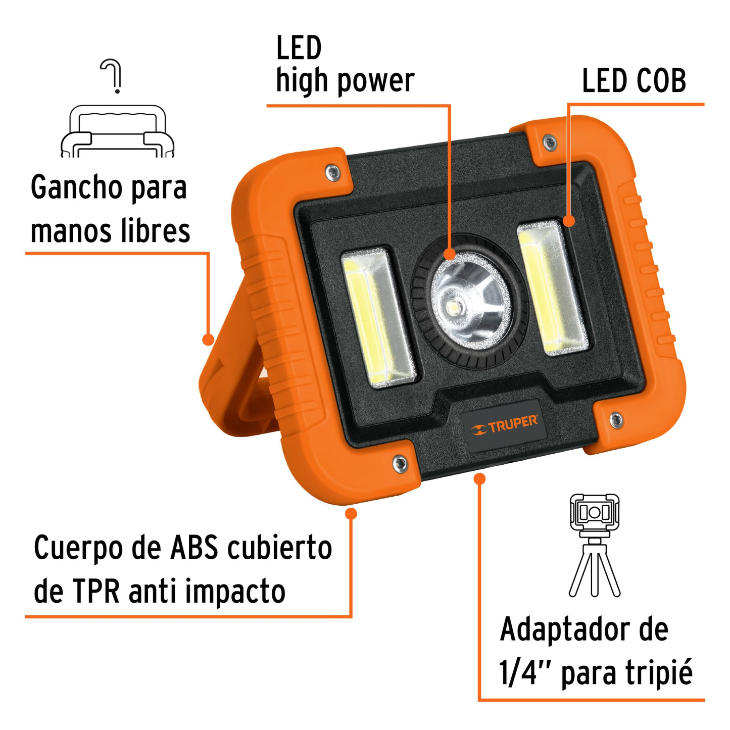Lámpara de trabajo recargable de LEDs laterales y central