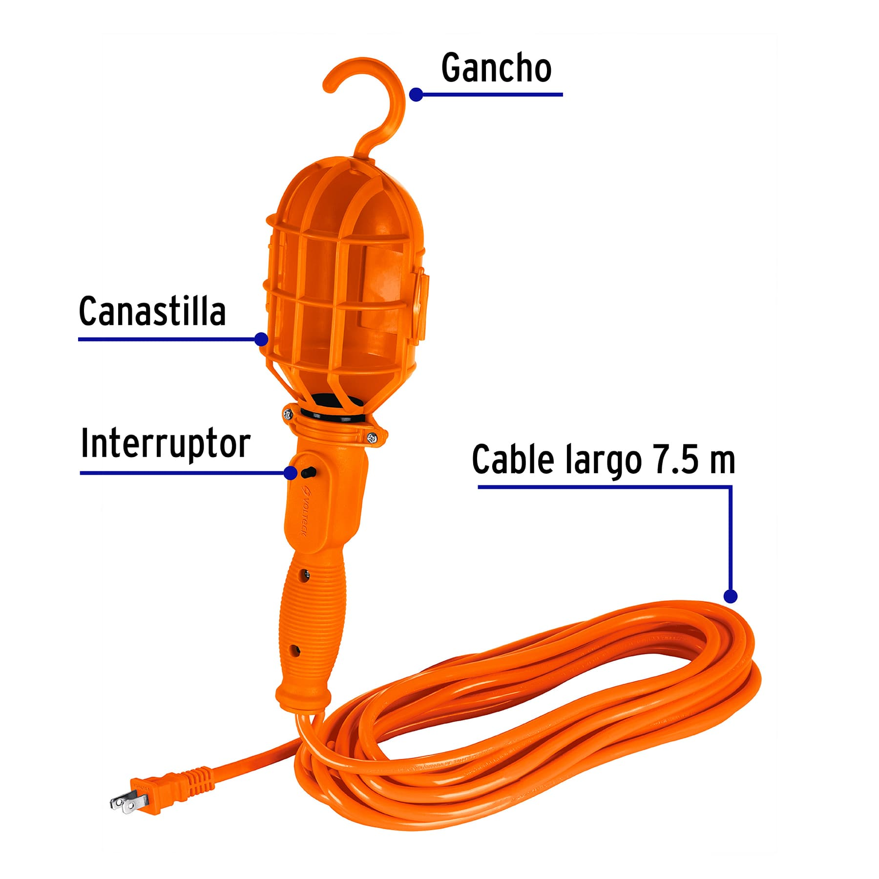 Lámpara de taller, cable de 8 m, plástica