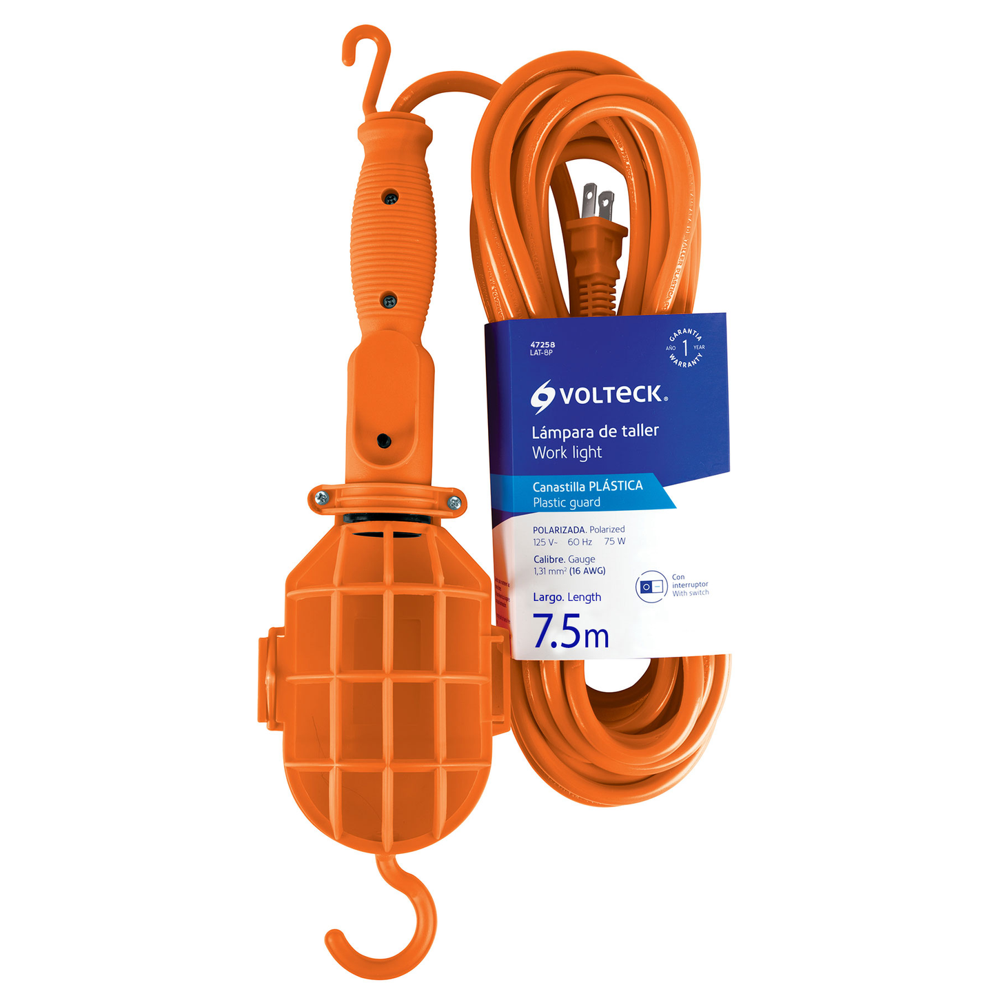 Lámpara de taller, cable de 8 m, plástica