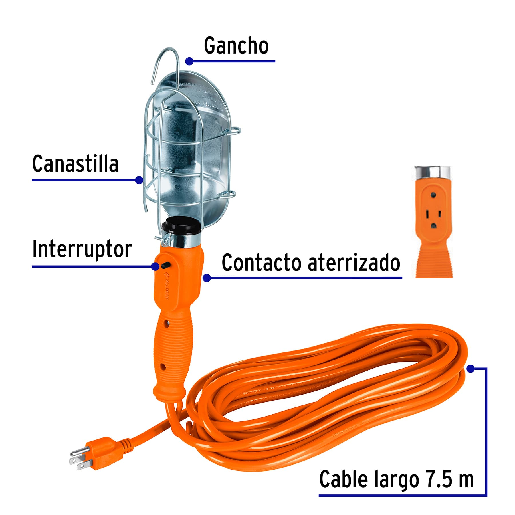 Lámpara de taller, cable de 8 m, metálica