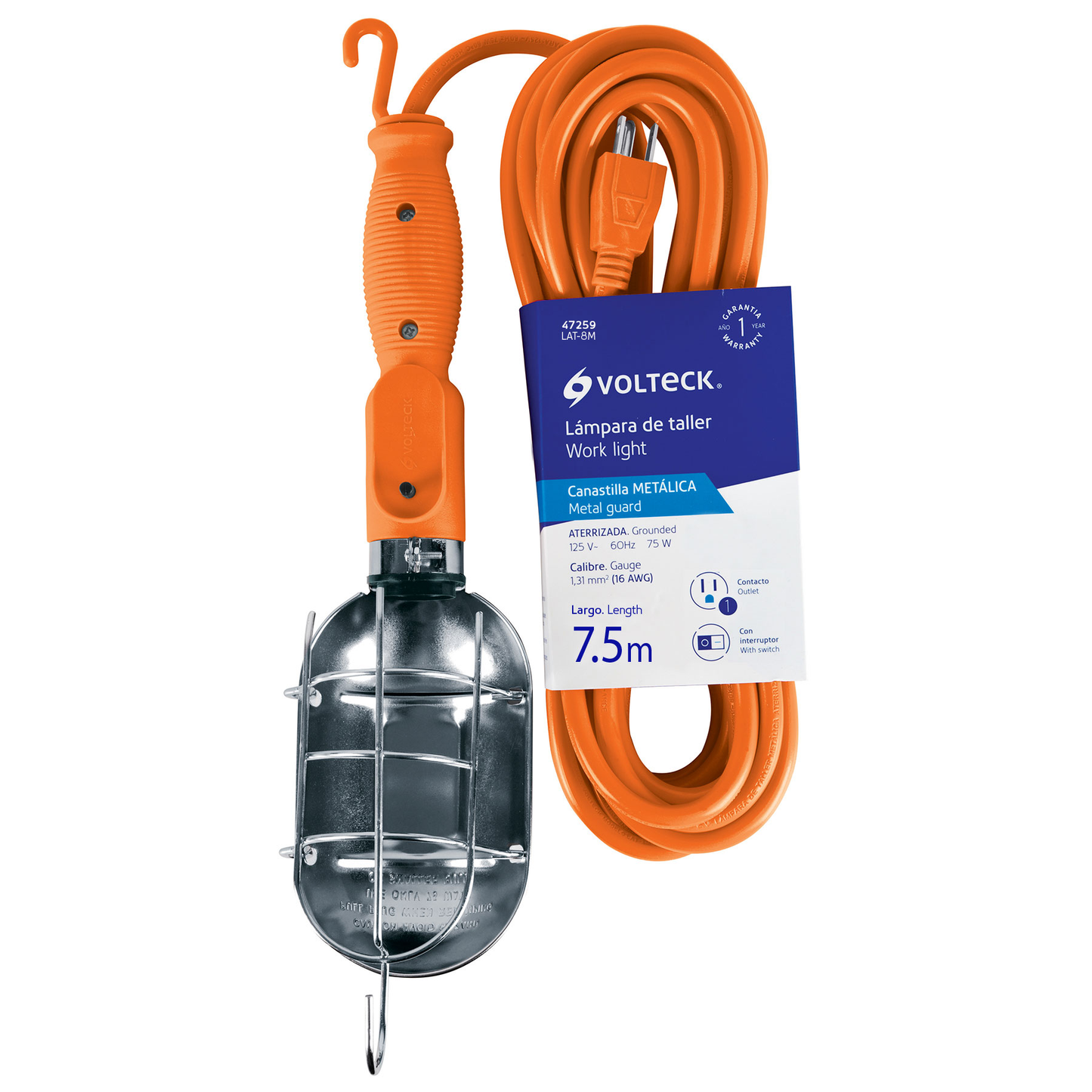 Lámpara de taller, cable de 8 m, metálica