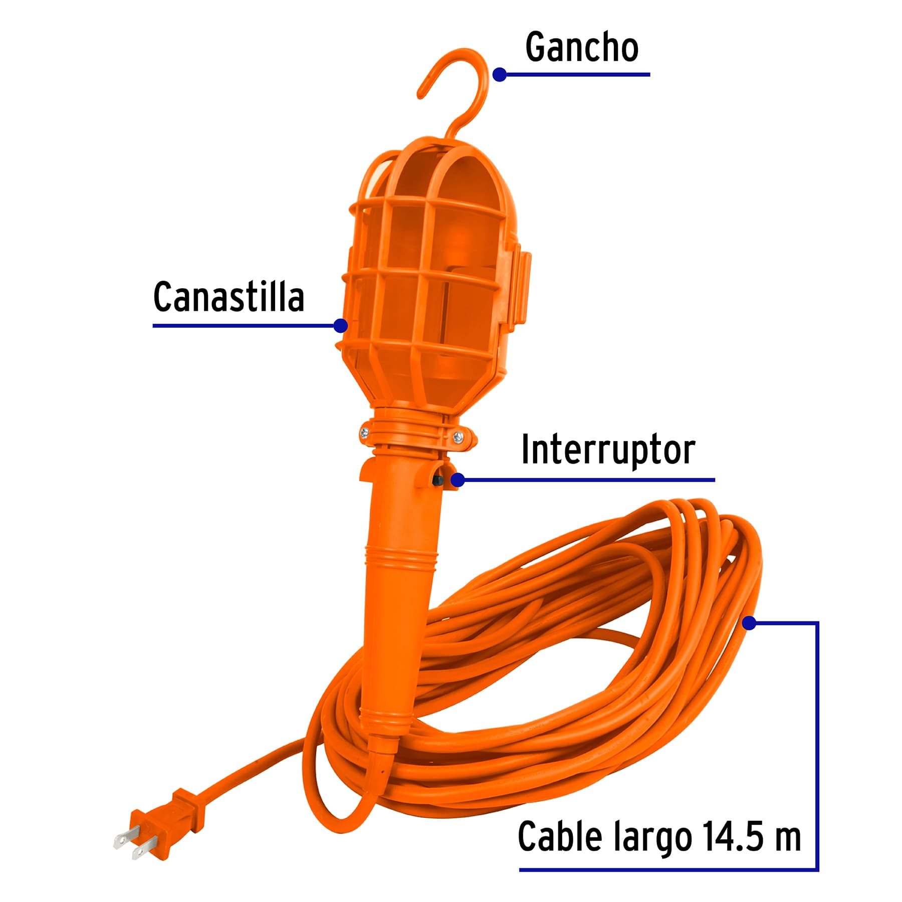 Lámpara de taller, cable de 15 m, plástica