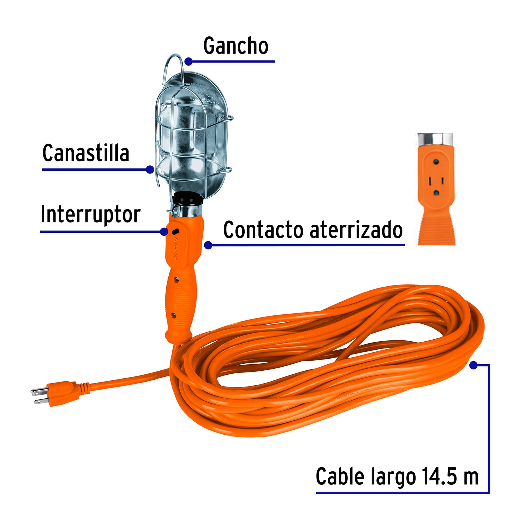 Lámpara de taller, cable de 15 m, metálica