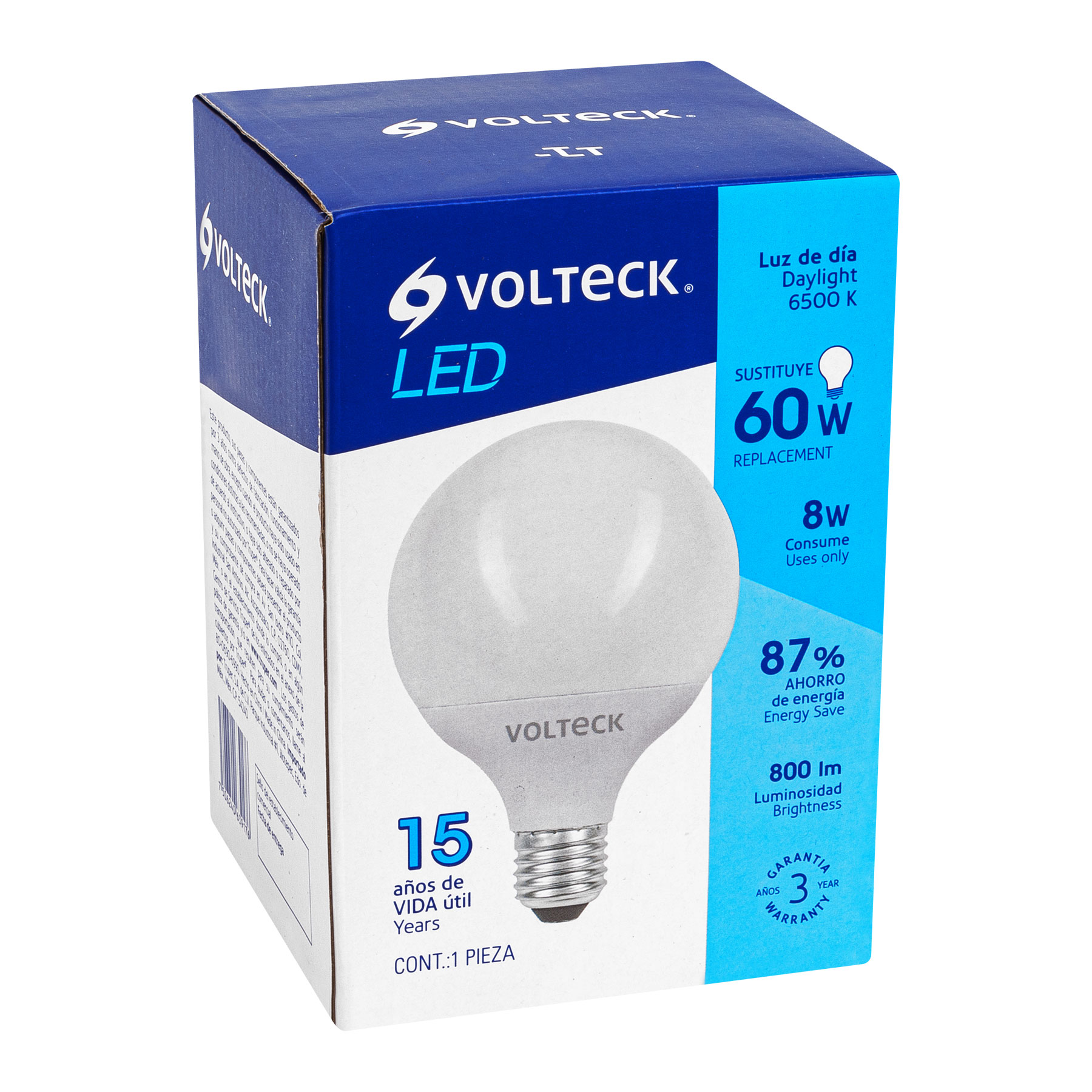 Lámpara de LED, tipo globo, 8 W, luz de día