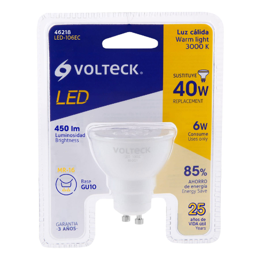 Lámpara de LED, MR16, GU10, 6 W, luz cálida