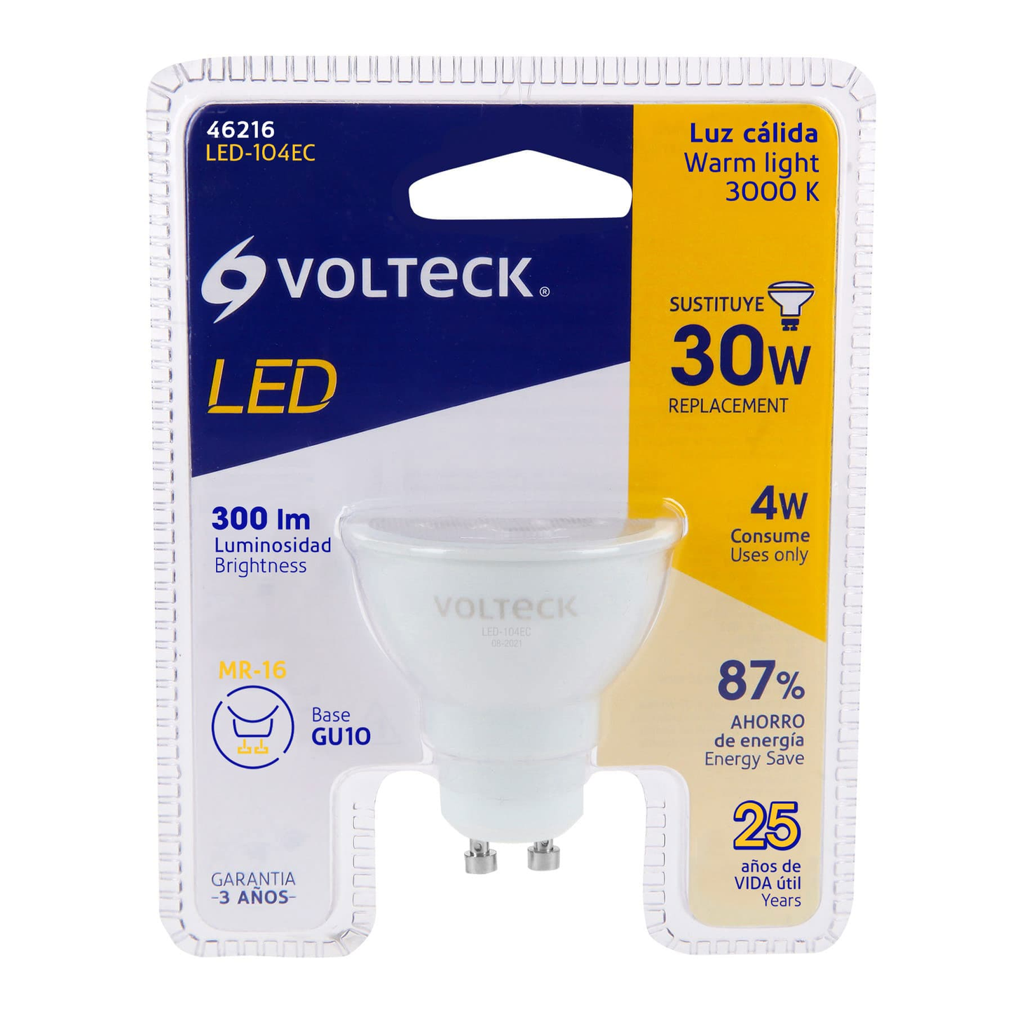 Lámpara de LED, MR16, GU10, 4 W, luz cálida