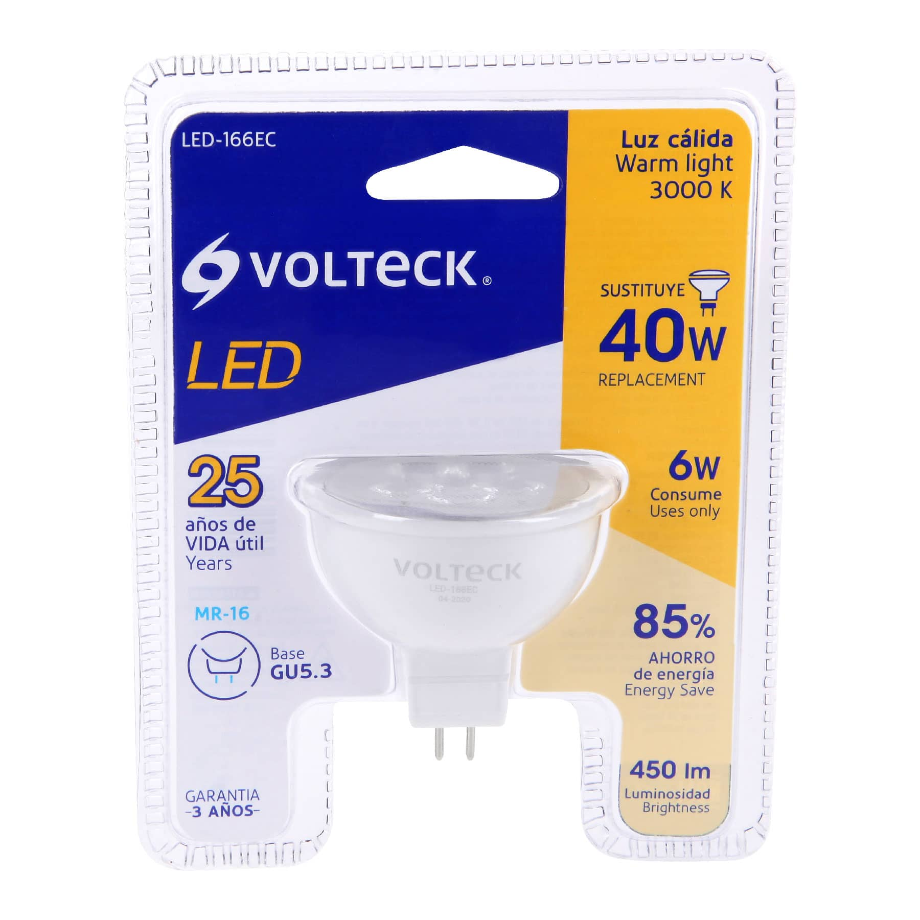 Lámpara de Led, MR16, 127V, 6 W, luz cálida