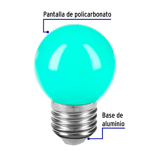 Lámpara de LED, G45, 127 V, 1 W, verde