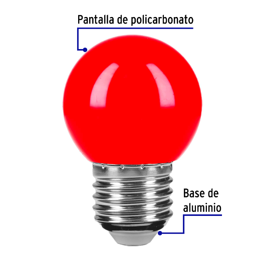 Lámpara de LED, G45, 127 V, 1 W, color rojo