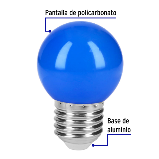 Lámpara de LED, G45, 127 V, 1 W, color azul