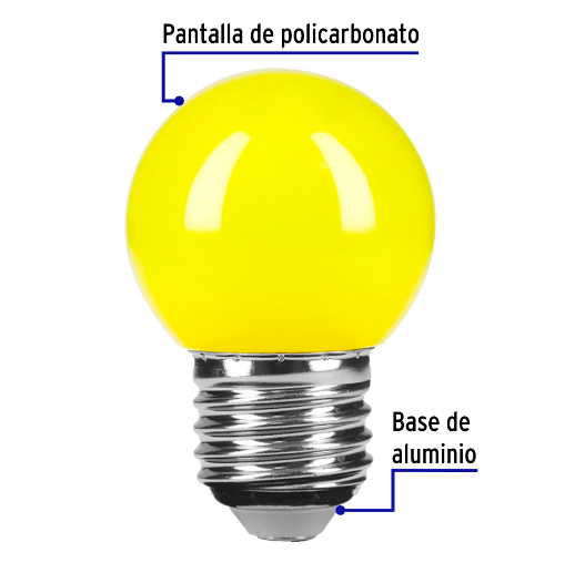 Lámpara de LED, G45, 127 V, 1 W, amarillo