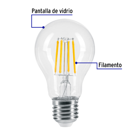 Lámpara de LED, estilo antiguo, A19, 6 W, E26, luz cálida