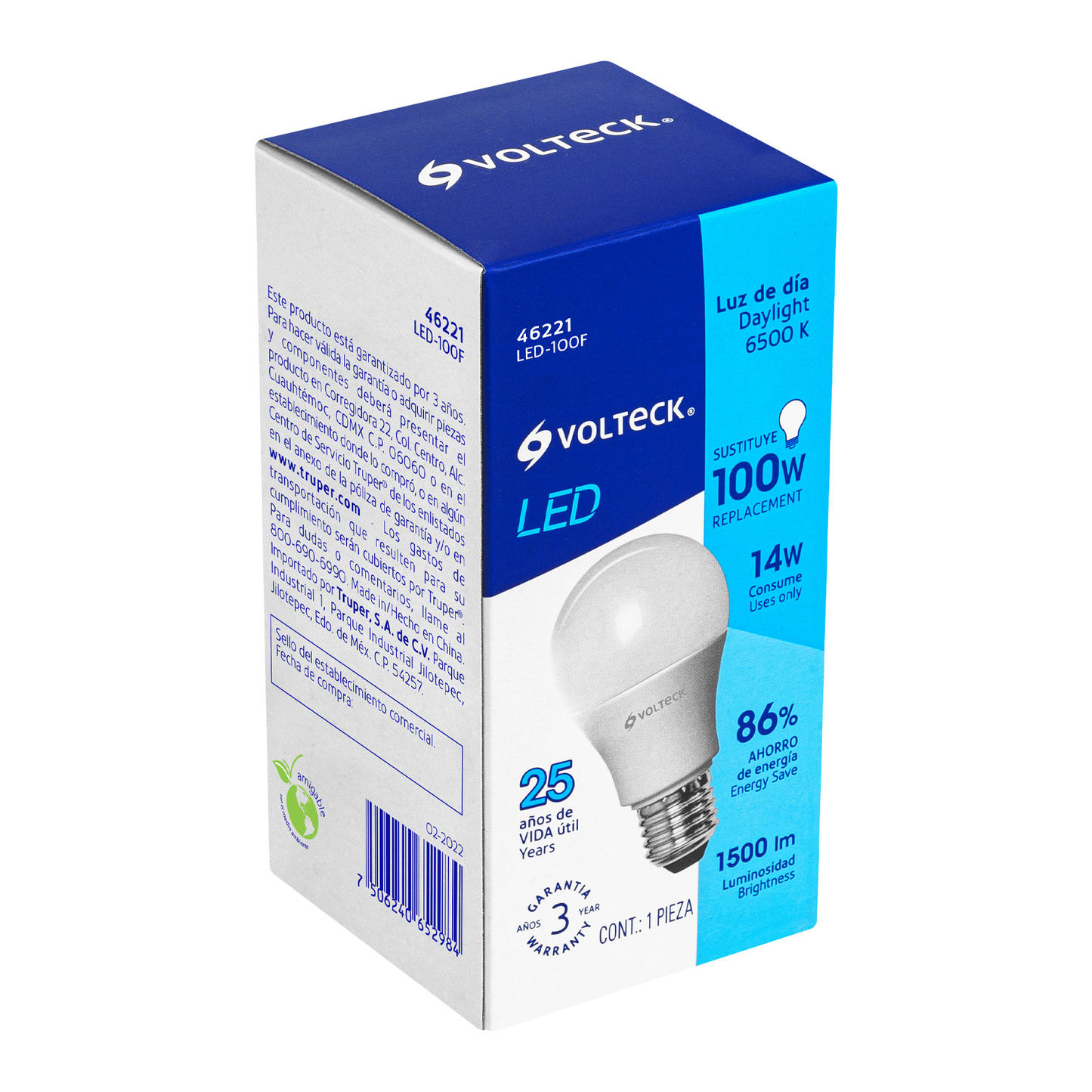 Lámpara de LED, bulbo estándar, A19, 14 W, luz de día