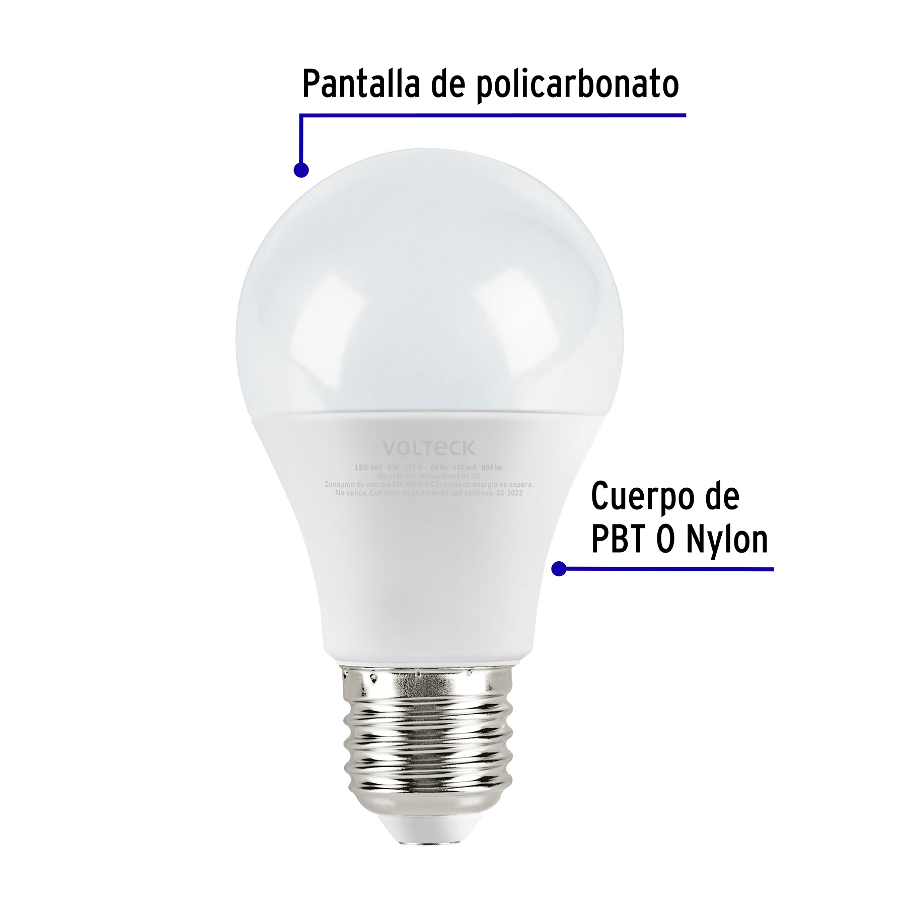 Lámpara de LED, bulbo estándar, A19 9W E27 110-220V, Luz día