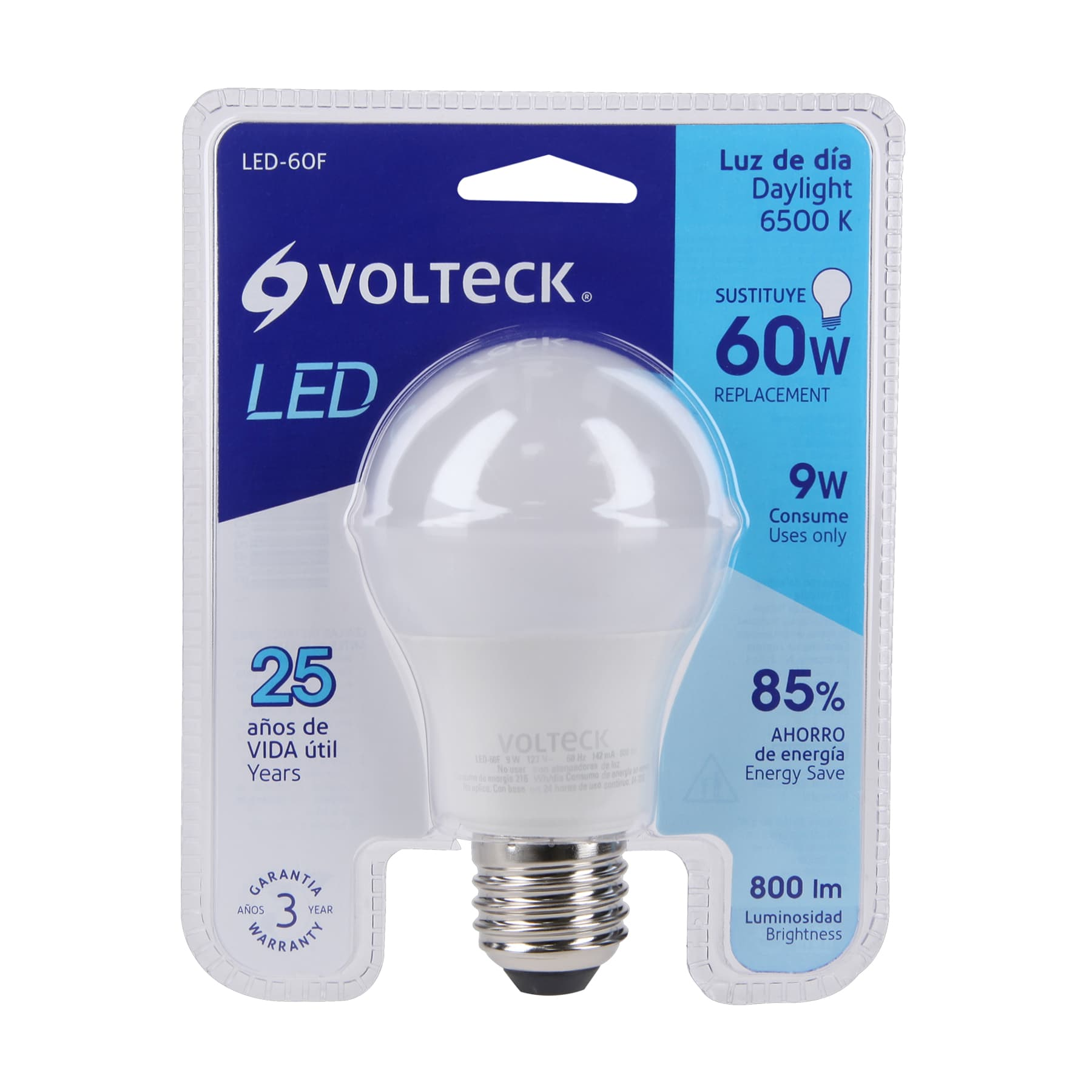 Lámpara de LED, bulbo estándar, A19 9W E27 110-220V, Luz día