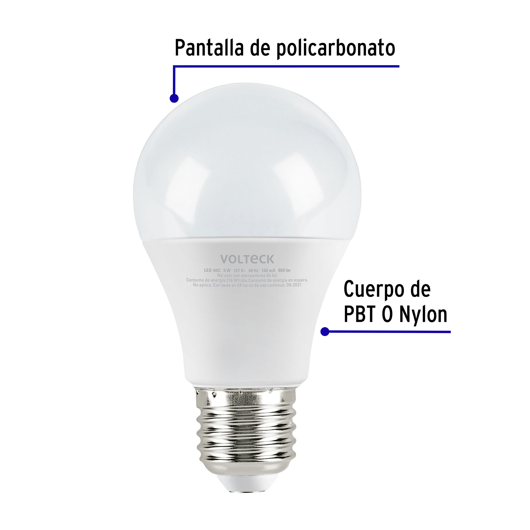 Lámpara de LED, A19, 9 W, luz cálida