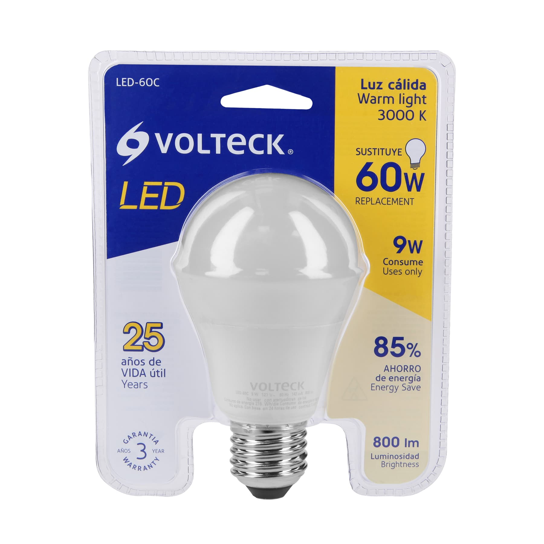 Lámpara de LED, A19, 9 W, luz cálida