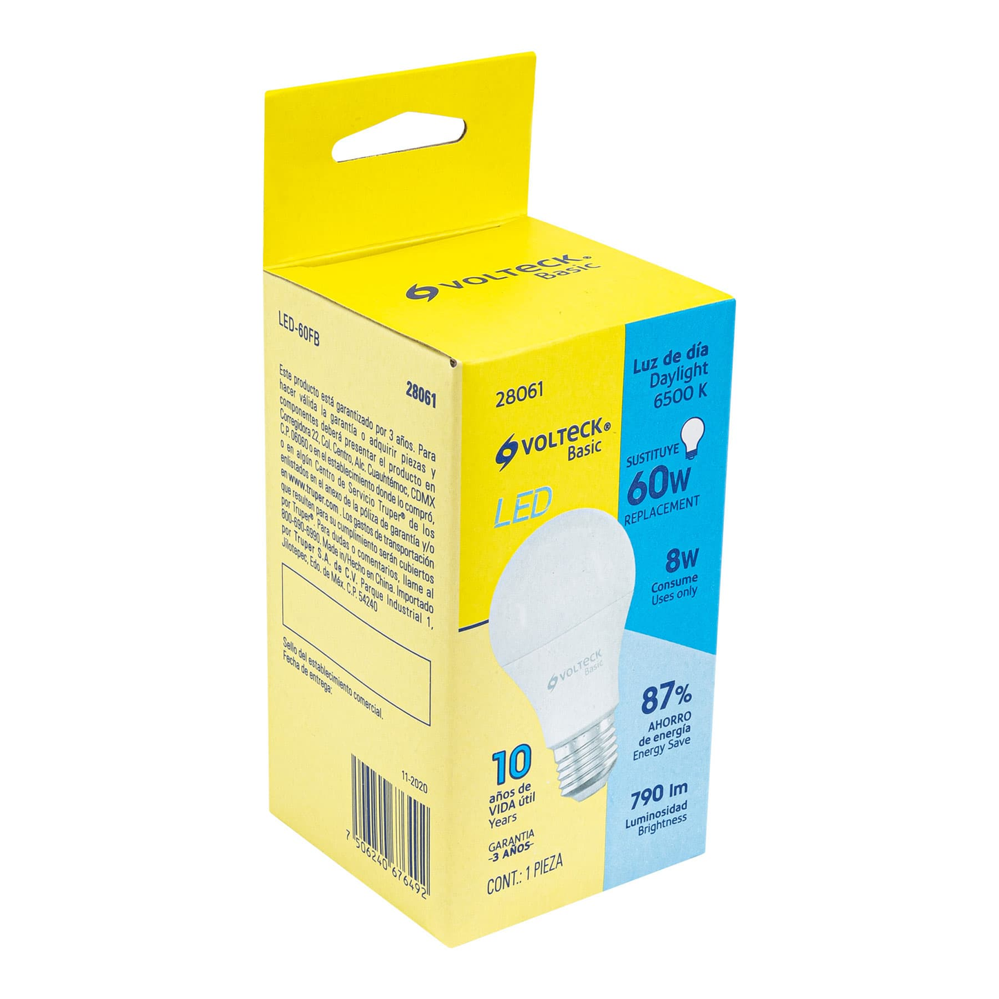 Lámpara de LED, A19, 8 W, luz de día, Volteck Basic