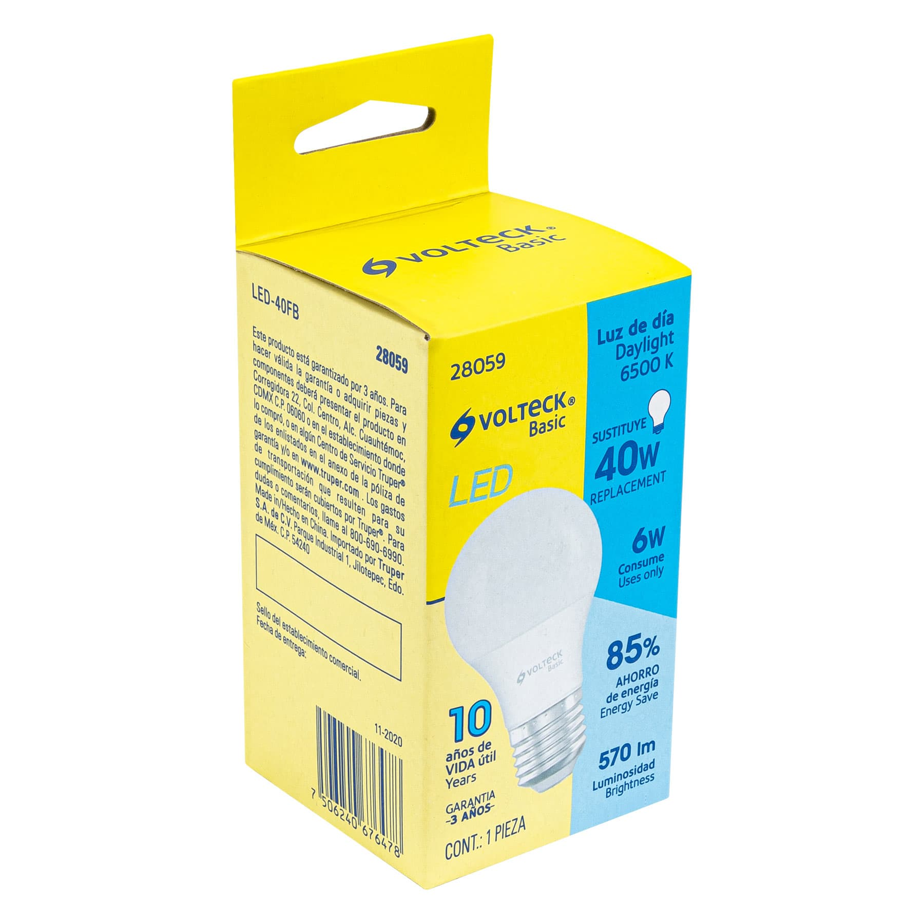 Lámpara de LED, A19, 6 W, luz de día, Volteck Basic