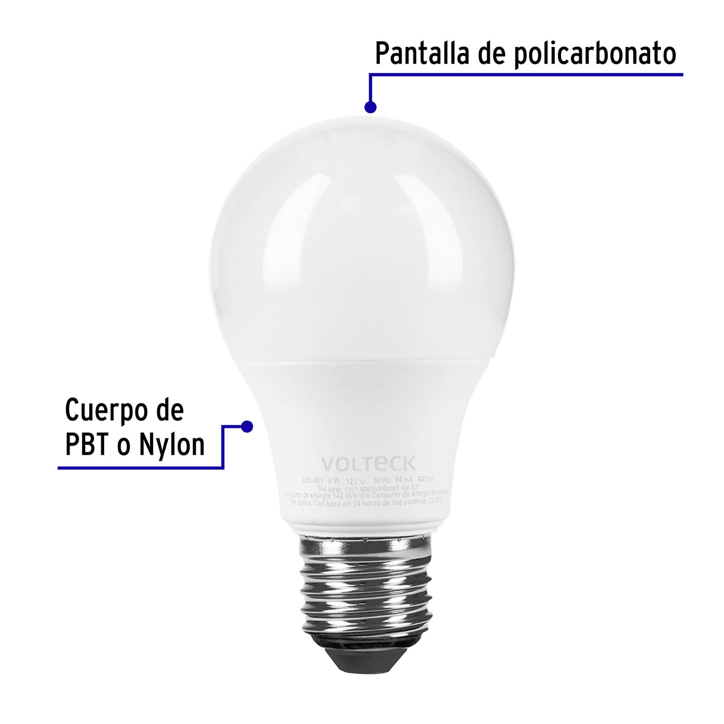 Lámpara de LED, A19, 6 W, luz de día