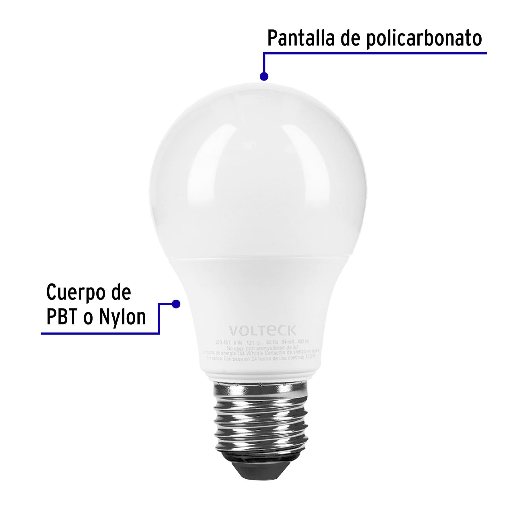 Lámpara de LED, A19, 6 W, luz de día