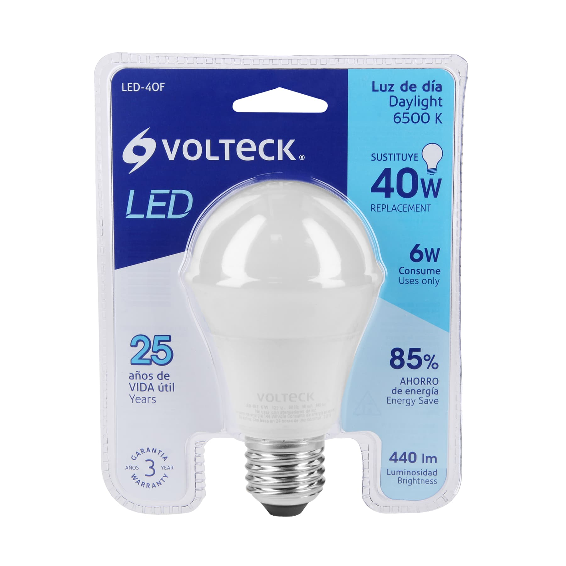 Lámpara de LED, A19, 6 W, luz de día