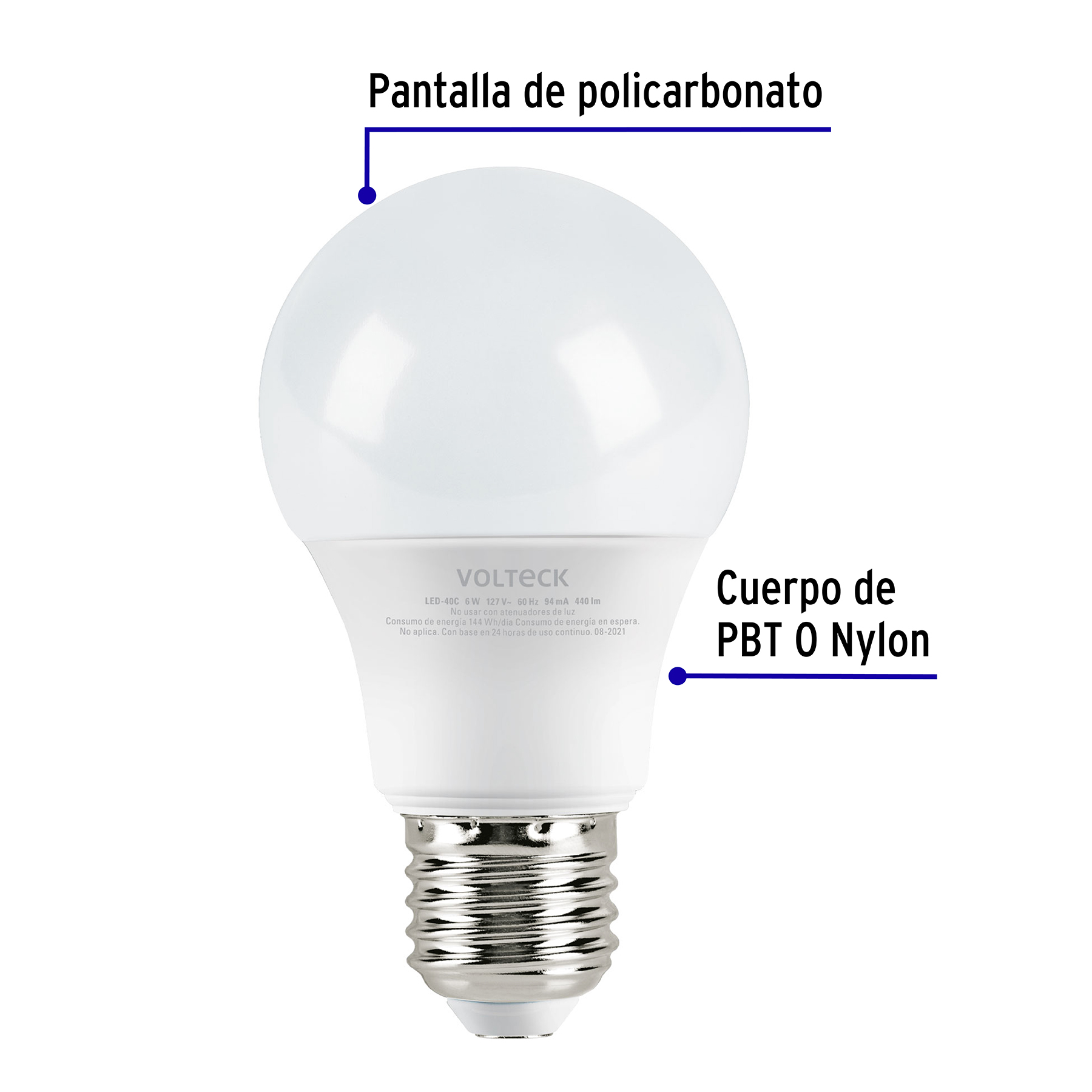Lámpara de LED, A19, 6 W, luz cálida