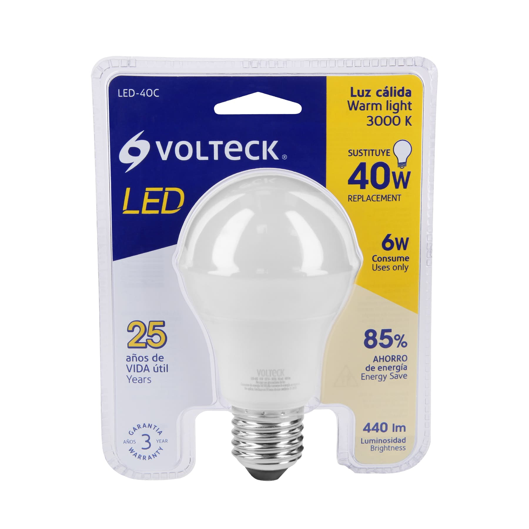 Lámpara de LED, A19, 6 W, luz cálida