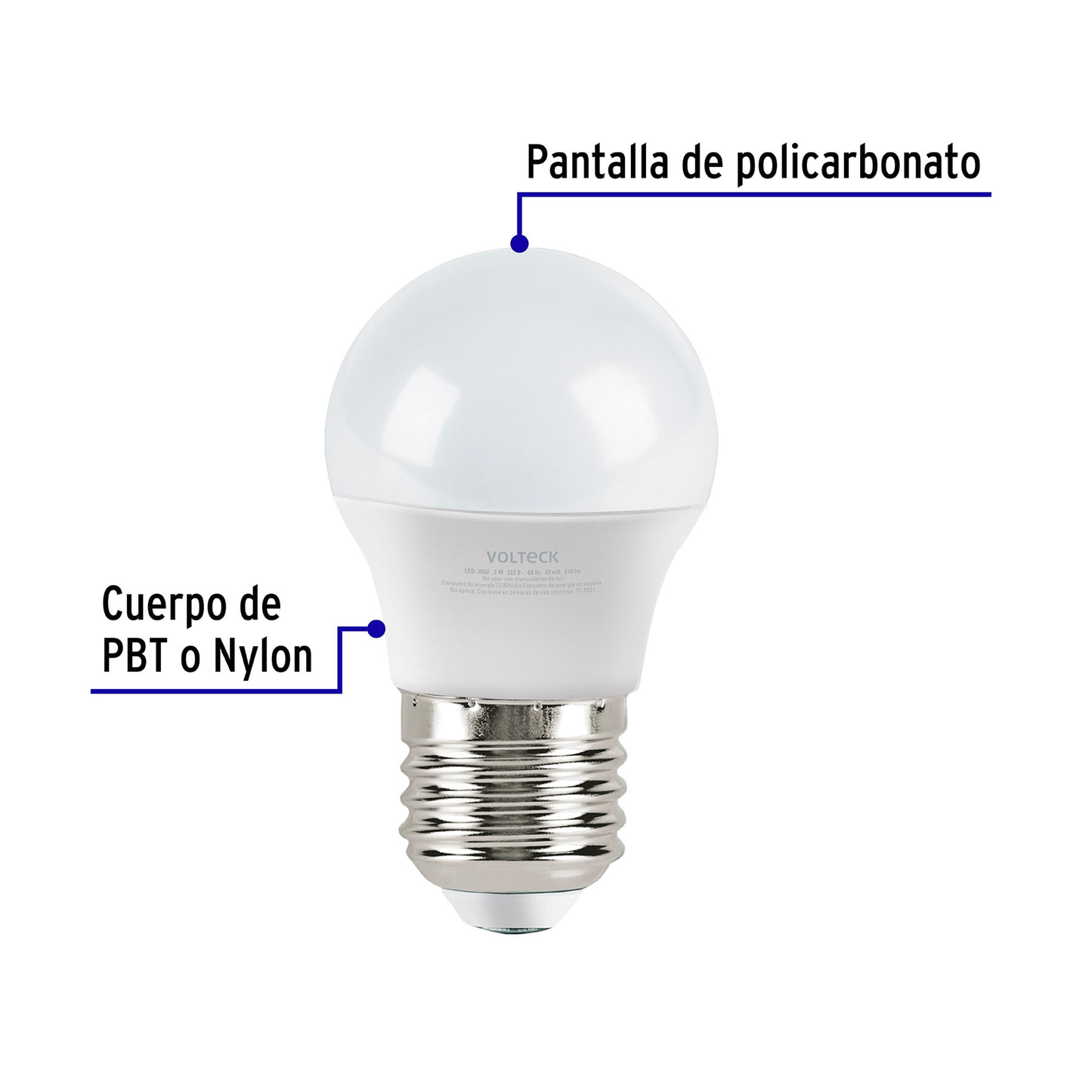 Lámpara de LED, A19, 3W, E27, luz de día, 4 piezas en caja