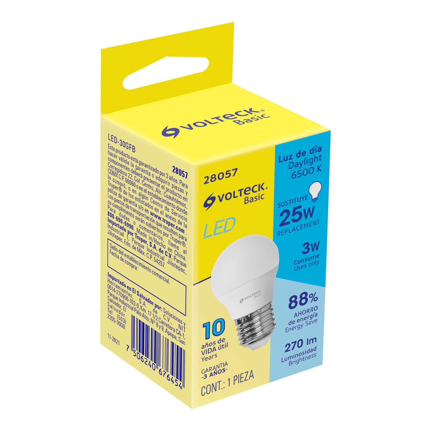 Lámpara de LED, A19, 3 W, luz de día, Volteck Basic