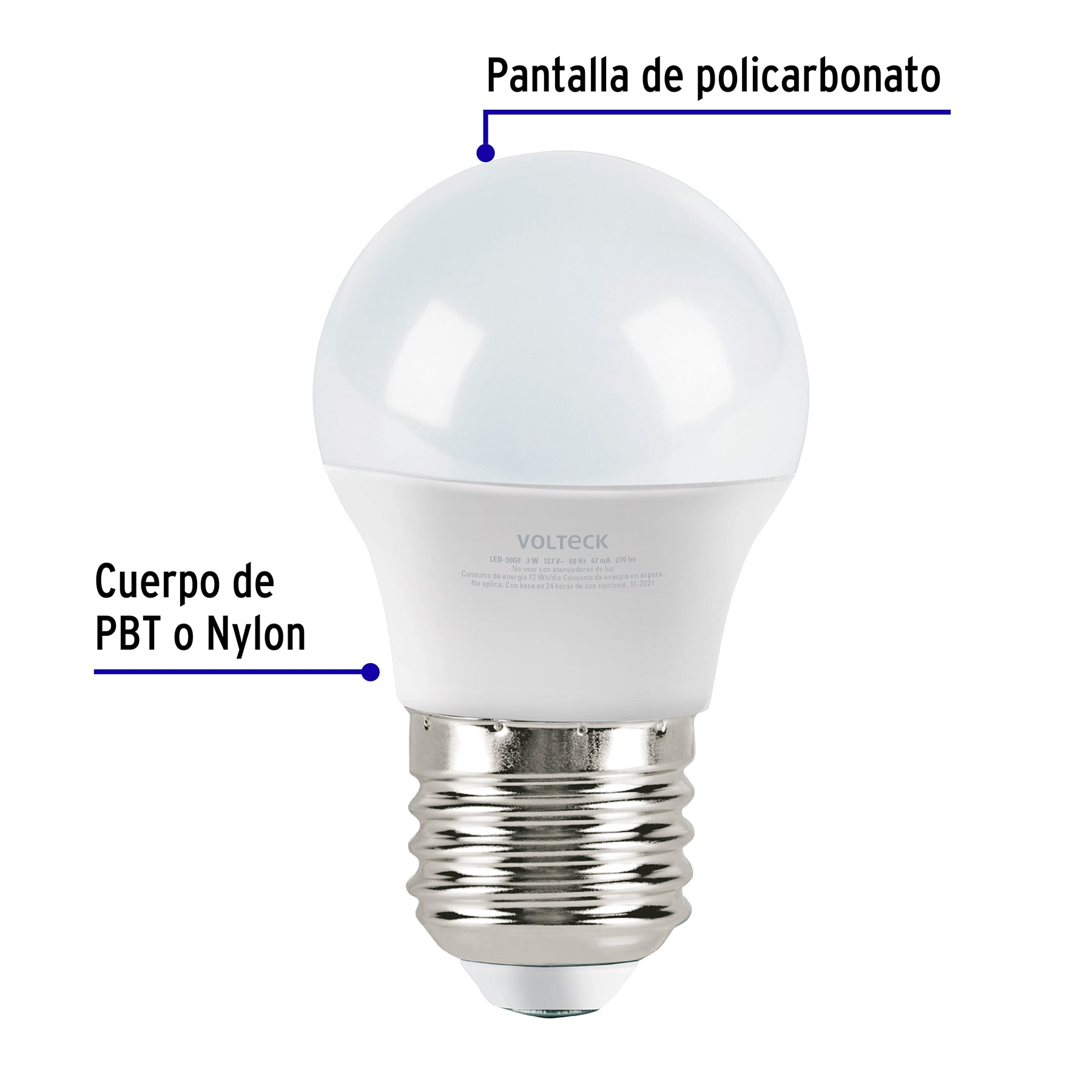 Lámpara de LED, A19, 3 W, luz de día