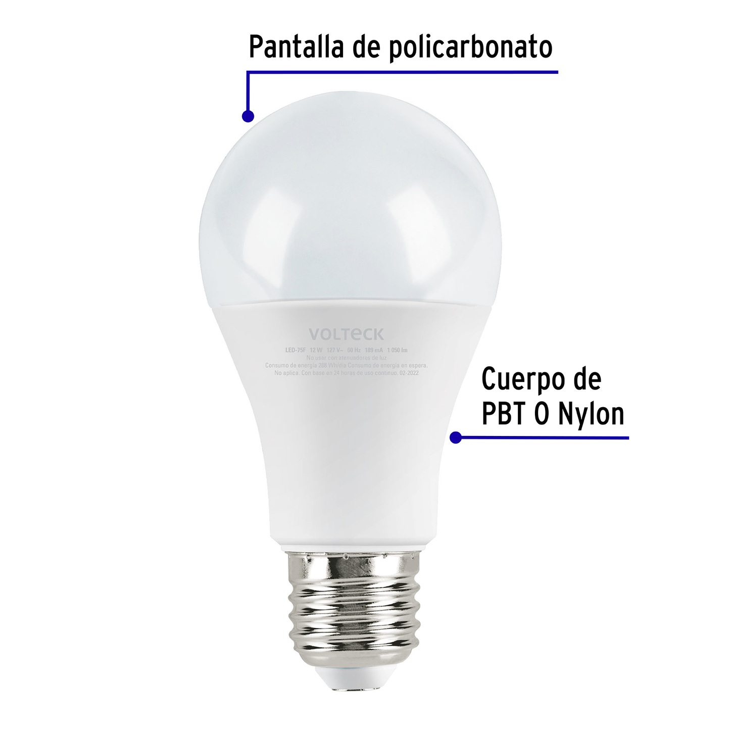 Lámpara de LED, A19, 12 W, luz de día
