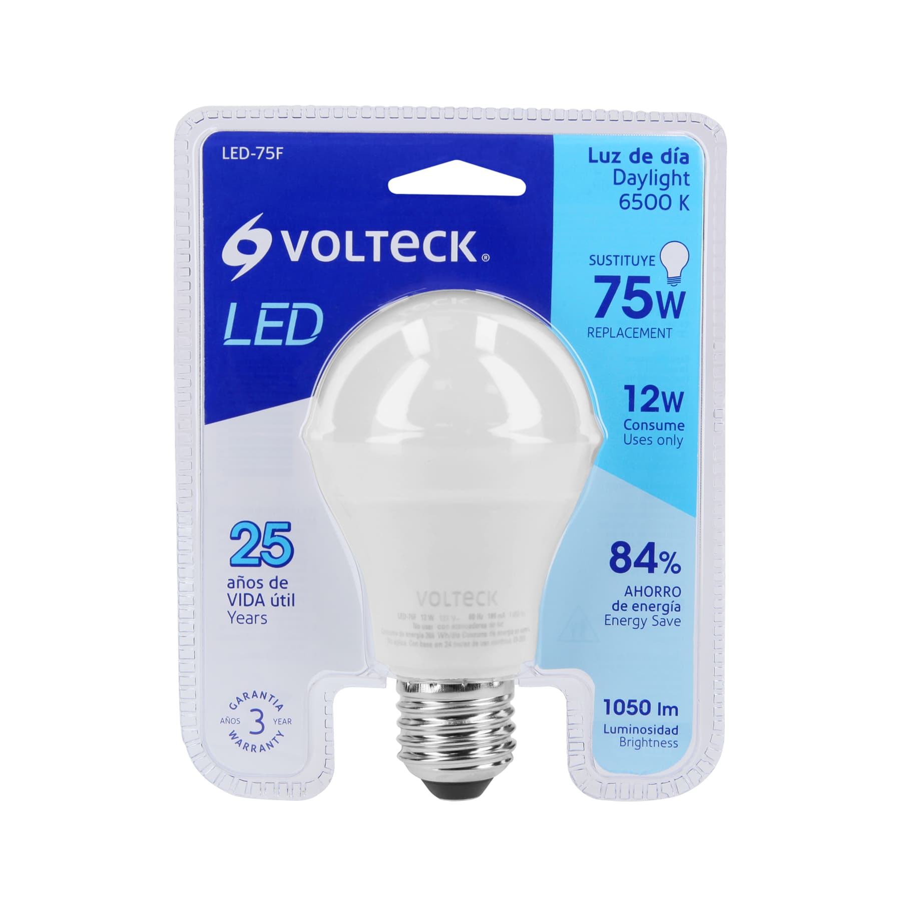 Lámpara de LED, A19, 12 W, luz de día