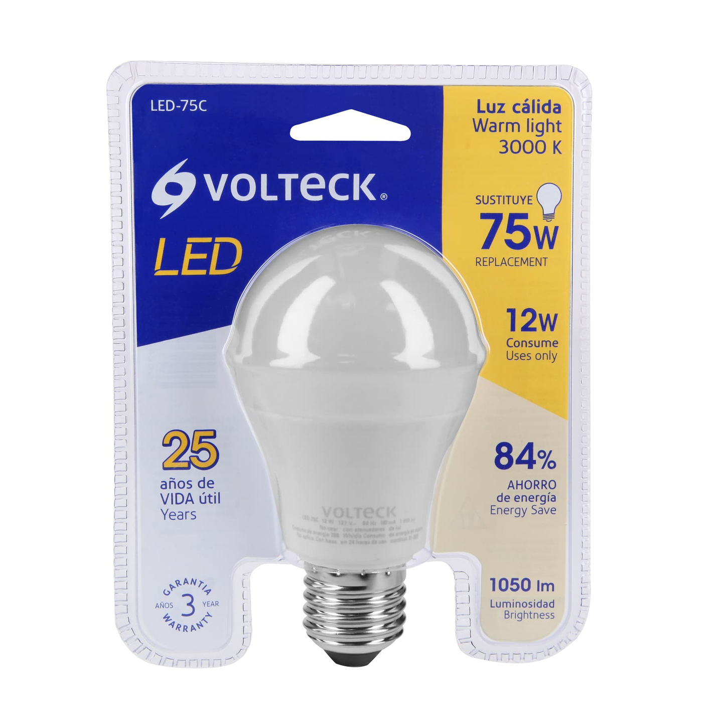 Lámpara de LED, A19, 12 W, luz cálida