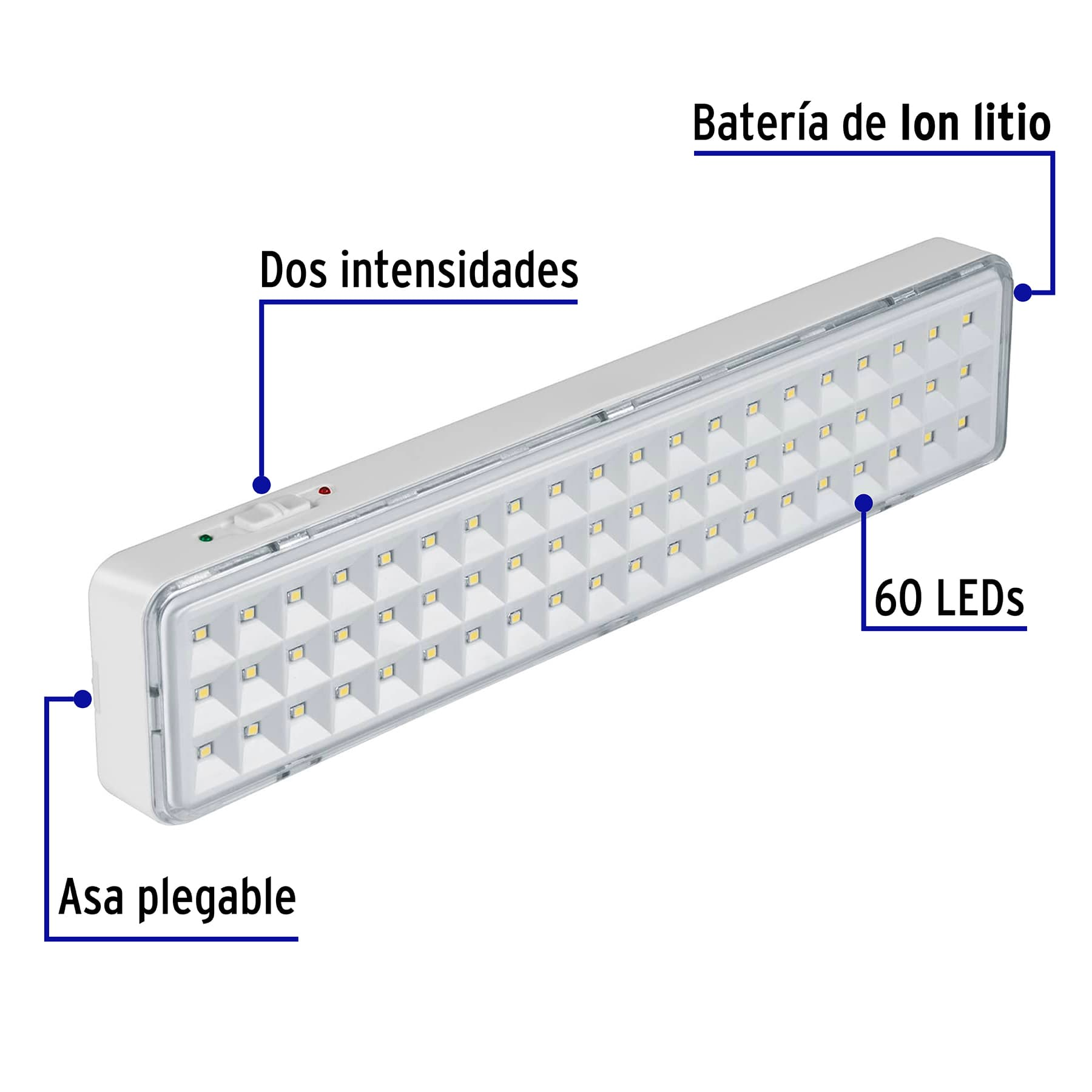 Lámpara de emergencia recargable 300 lm, 60 LEDS