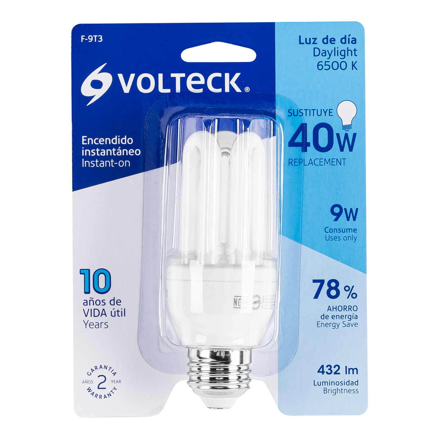 Lámpara 9 W, triple, luz día, T3, en blister, Volteck