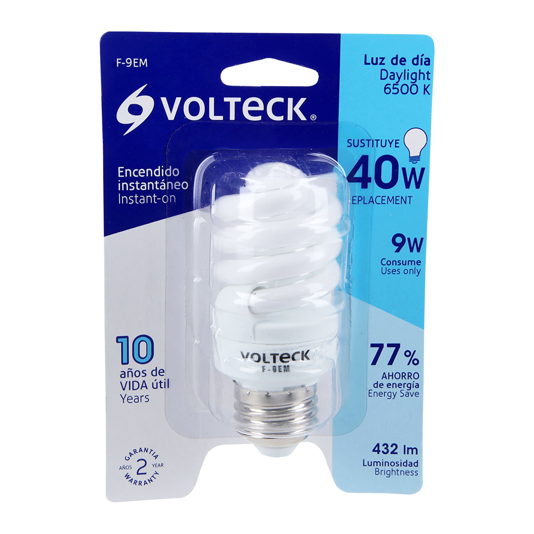 Lámpara 9 W, espiral mini, luz día, T2, en blister, Volteck